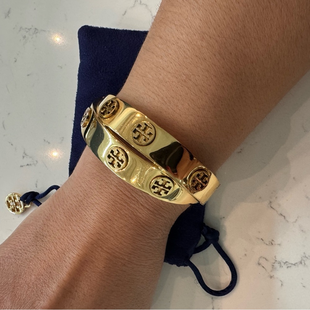 Tory Burch Metal Logo Double Wrap Bracelet Gold